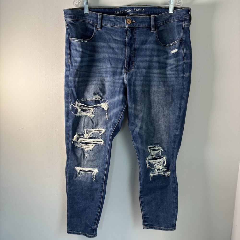 American Eagle Outfitters High Rise Distressed Dark Blue Jeans